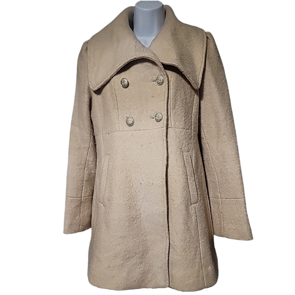Guess Womens Pink Wool Blend Double Breasted Pea Coat Bow Back Size M